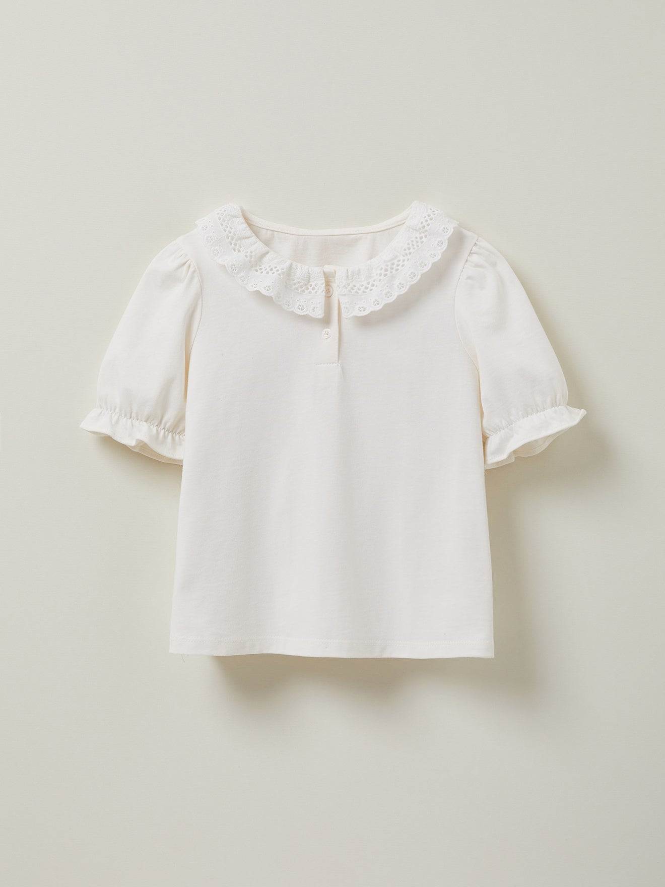 T-shirt Fille col dentelle - Coton Biologique