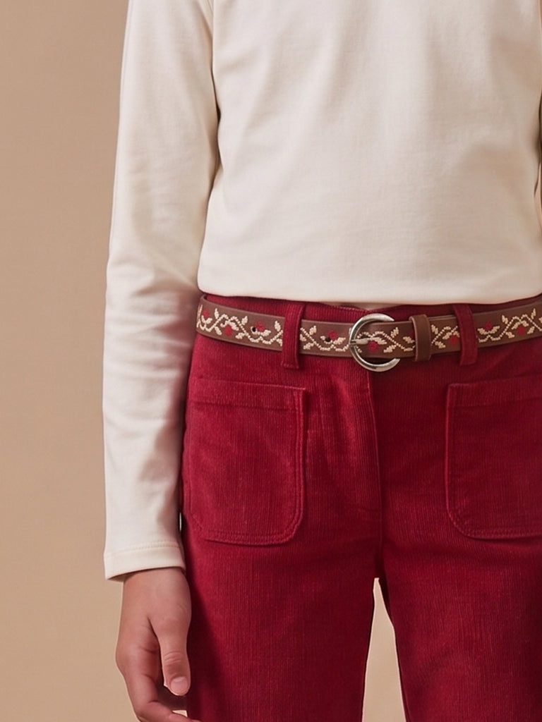 Ceinture brodée en cuir fille