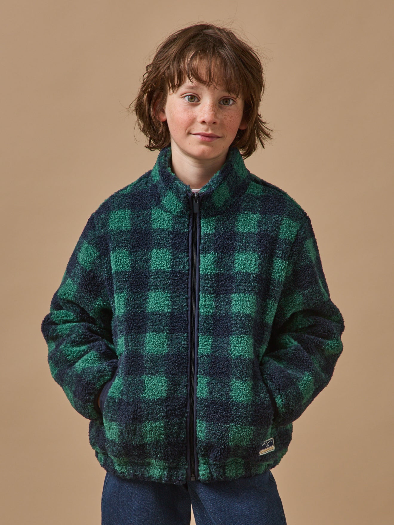 Veste sherpa à carreaux Garçon
